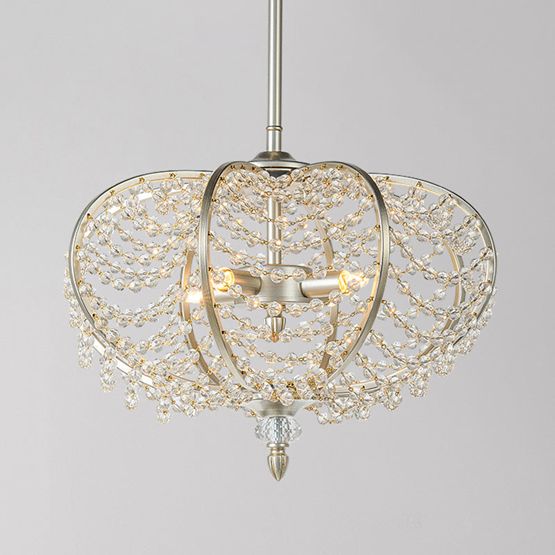 Silver 2-Light Chain Crystal Bead Pendant Chandelier For Guest Room