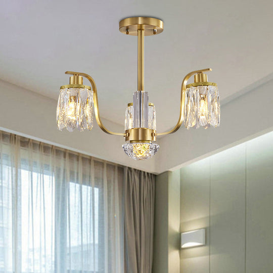 Gold 3-Bulb Cylindrical Hanging Chandelier With Beveled Glass - Stunning Suspended Lighting Fixture