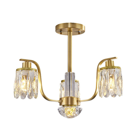 Gold 3-Bulb Cylindrical Hanging Chandelier with Beveled Glass – Stylish Suspended Lighting