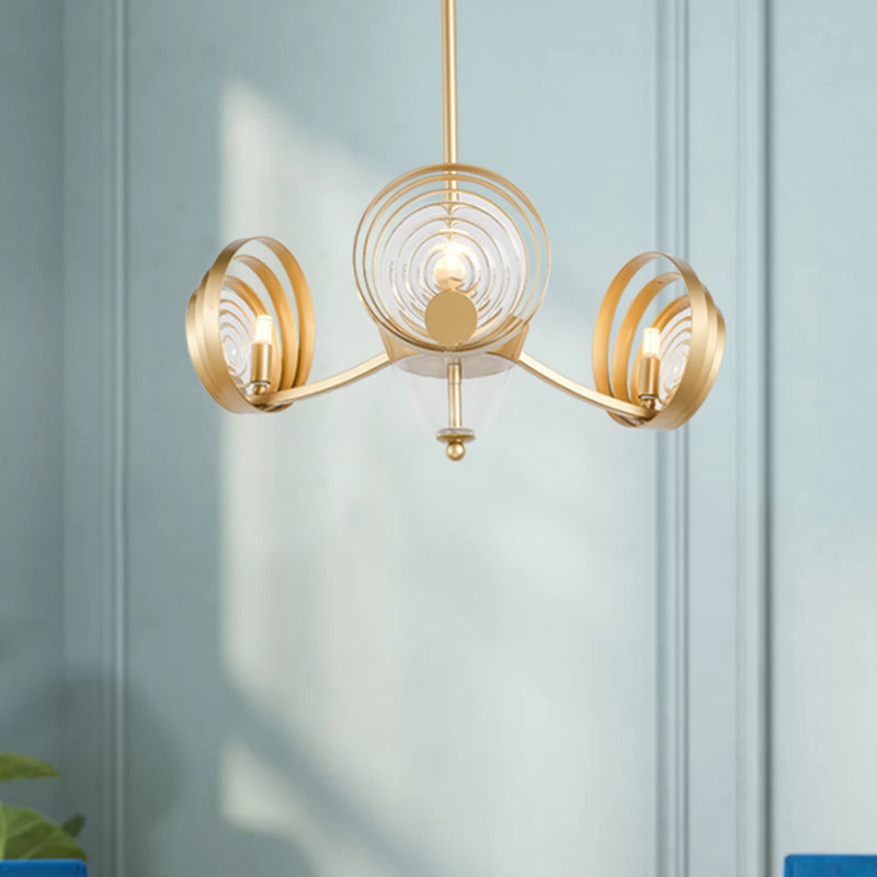 Modern 3-Head Gold Crystal Pendant Chandelier for Living Room