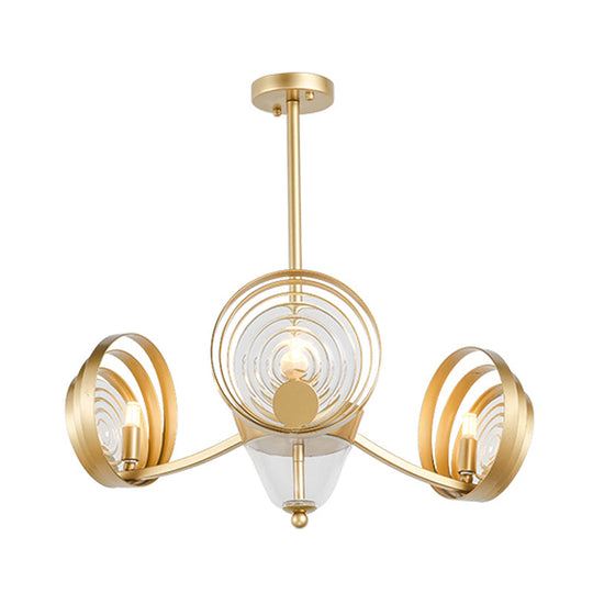 Contemporary Gold Crystal Pendant Chandelier With Swirling Design - 3-Head Ideal For Living Room