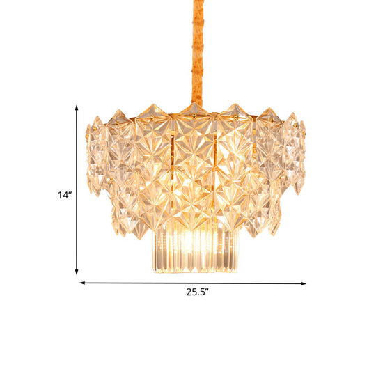 9-Head Crystal Flute Chandelier: Modern Gold Drum Hanging Light Fixture For Dining Room
