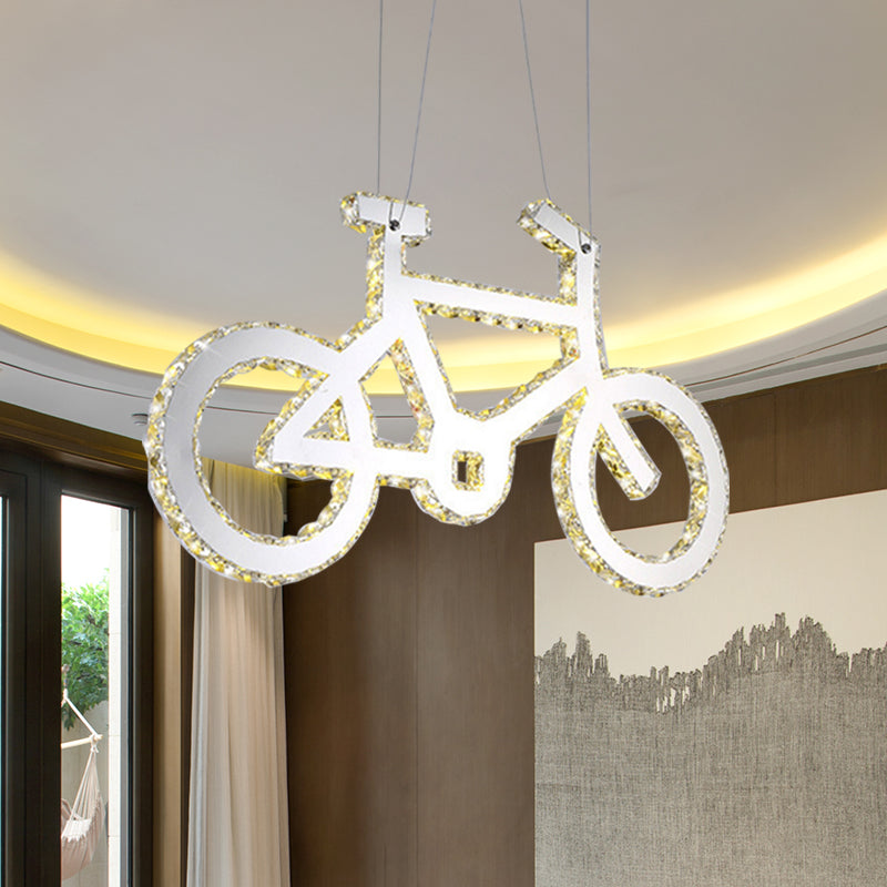 Chrome Bicycle Living Room Pendulum LED Crystal Chandelier Light