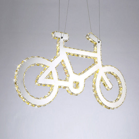 Chrome Bicycle Living Room Pendulum LED Crystal Chandelier Light