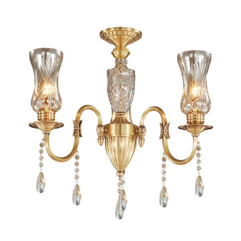 Prismatic Crystal Pendant Chandelier - Modern Gold 3-Head Lighting Fixture for Living Room