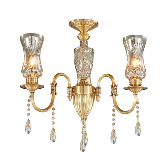 Prismatic Crystal Pendant Chandelier - Modern Gold 3-Head Lighting Fixture for Living Room