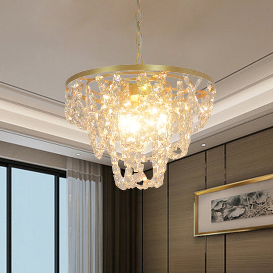 Nordic Gold Pendant Light With Beveled Crystal Prisms - 3 Lights Hanging Chain Chandelier