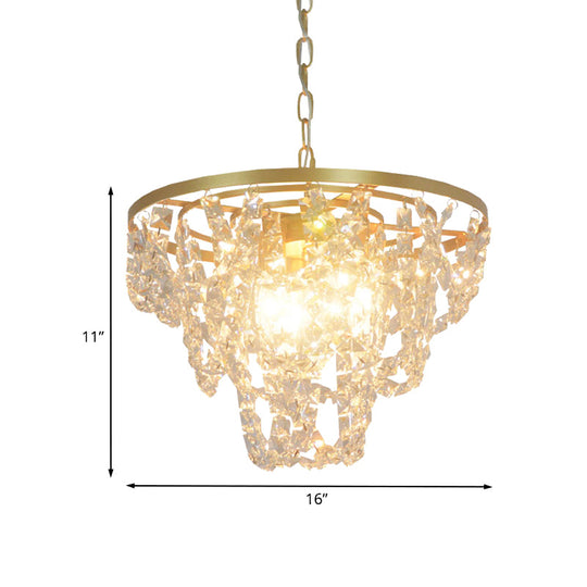 Nordic Gold Chandelier with Beveled Crystal Prisms - Chain Hung Pendant Light, 3 Lights