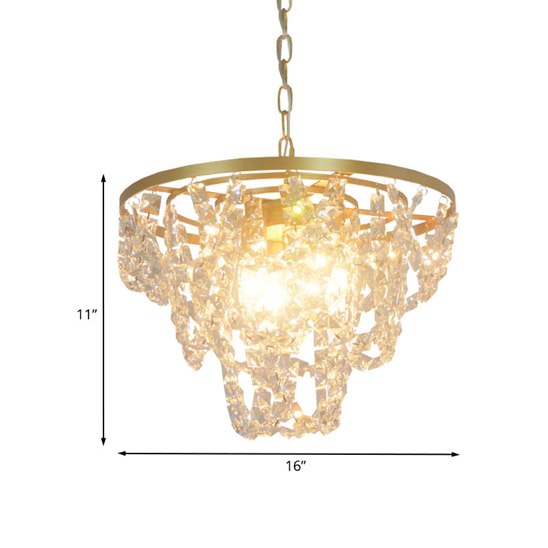 Nordic Gold Pendant Light With Beveled Crystal Prisms - 3 Lights Hanging Chain Chandelier