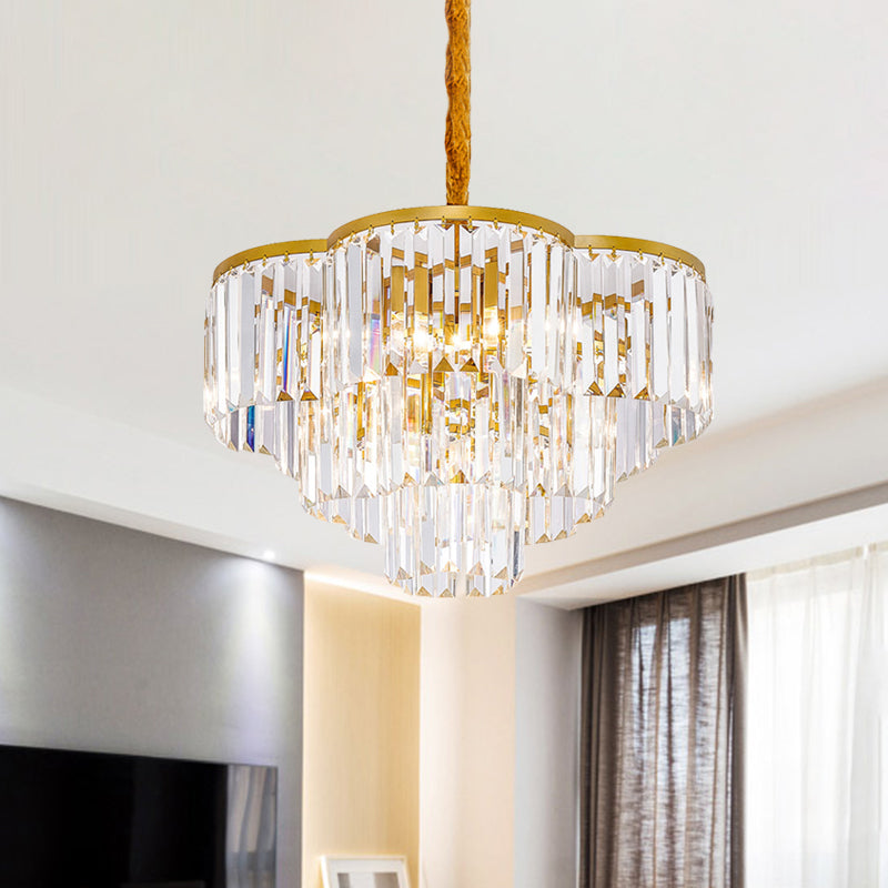 Contemporary Gold Chandelier - Tapered Cone Pendant Light With Fluted Glass 5-Lights
