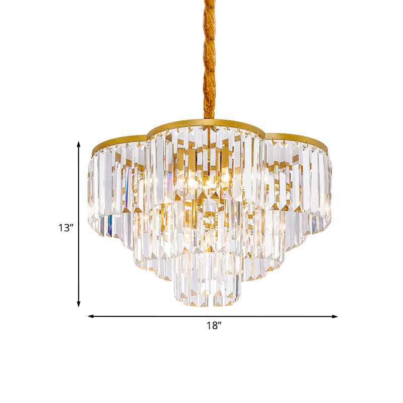 Contemporary Tapered Cone Pendant Light - Fluted Glass 5-Light Gold Chandelier