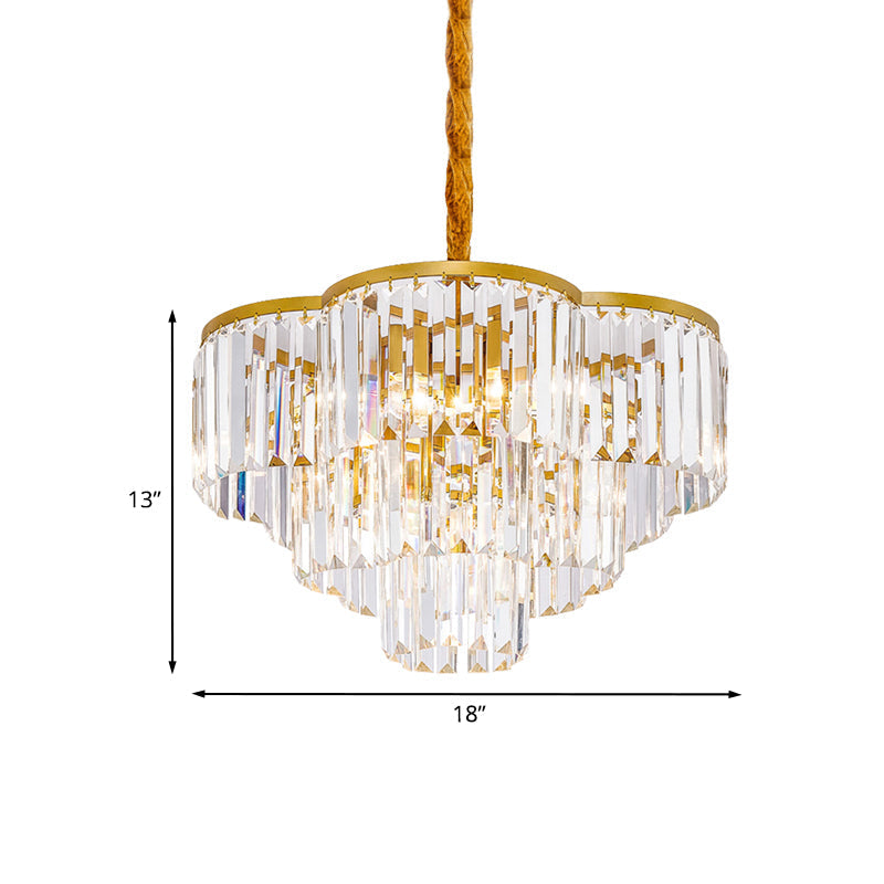 Contemporary Gold Chandelier - Tapered Cone Pendant Light With Fluted Glass 5-Lights