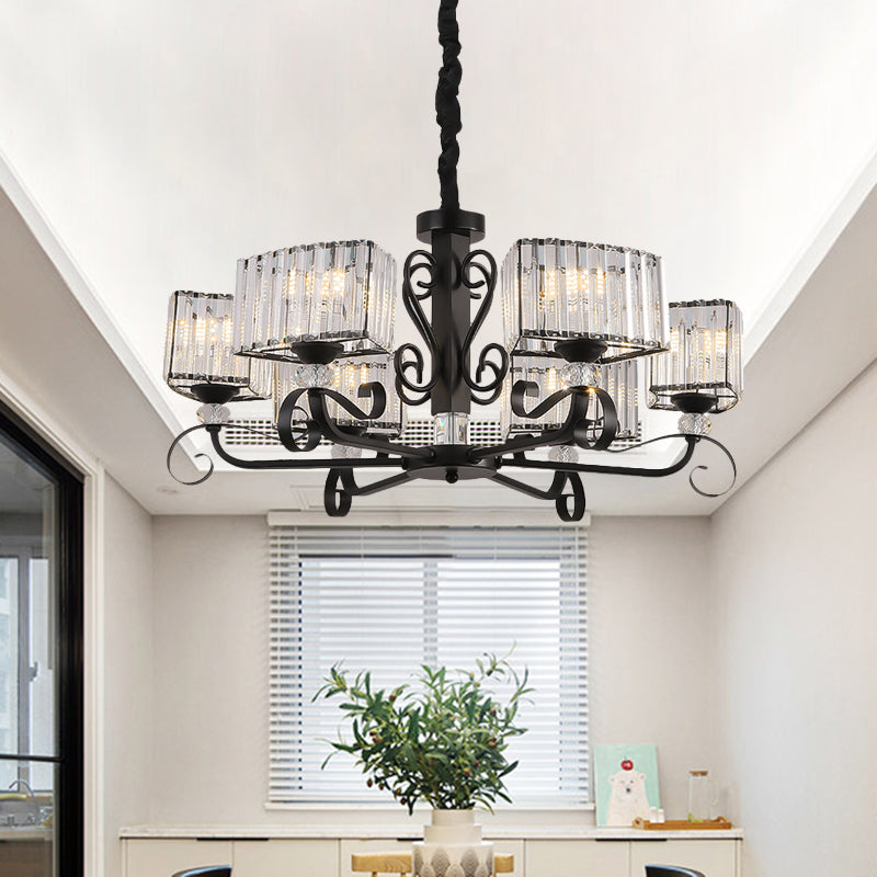 Nordic Trapezoid Chandelier - Prismatic Optical Crystal 3/6-Head Suspension Lamp In Black 6 /
