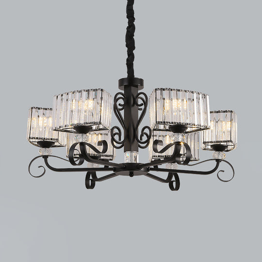 Nordic Trapezoid Chandelier - Prismatic Optical Crystal 3/6-Head Suspension Lamp In Black