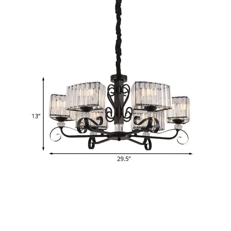 Prismatic Crystal Chandelier Suspension Lamp - Nordic Trapezoid Design | Black, 3/6-Head