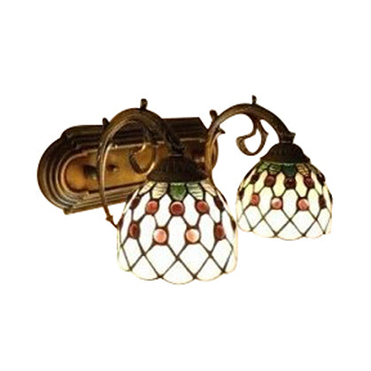 Tiffany Lattice Wall Sconce Art Glass With 2 Bulbs And Curved Arm For Hallway Lighting White