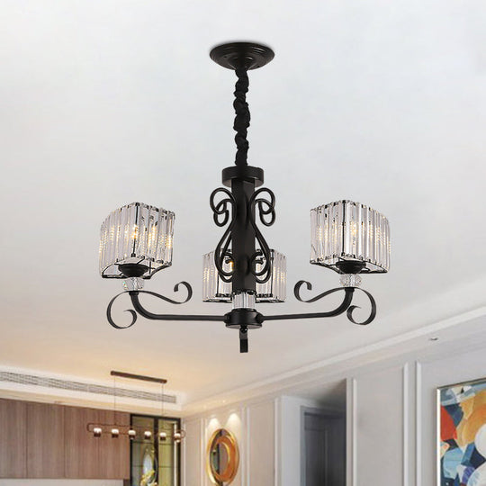 Nordic Trapezoid Chandelier - Prismatic Optical Crystal 3/6-Head Suspension Lamp In Black 3 /