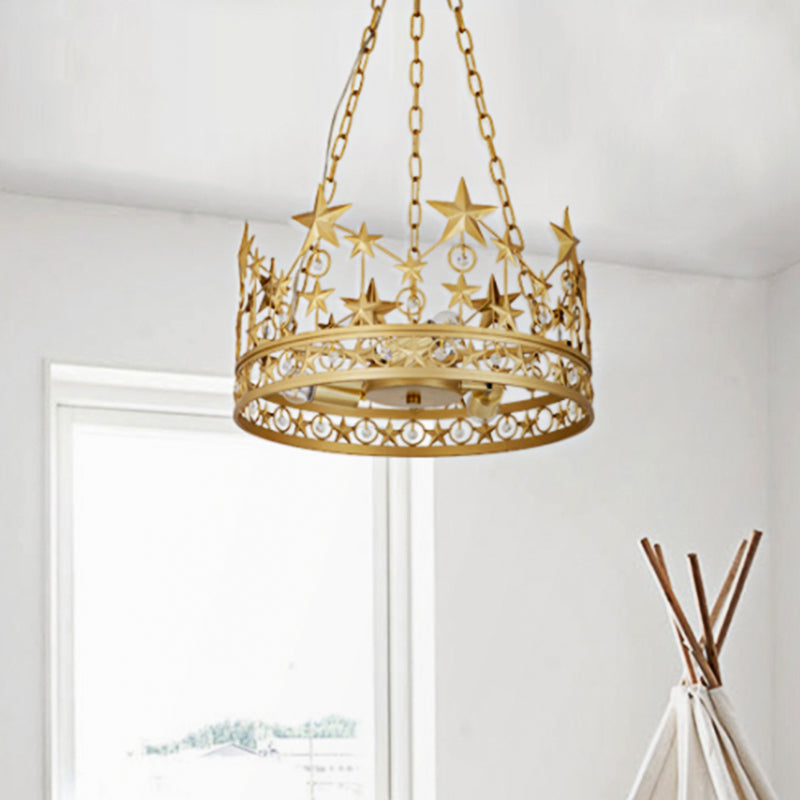 Gold Prismatic Crystal Pendant Chandelier - Classic 3-Head Crown Design