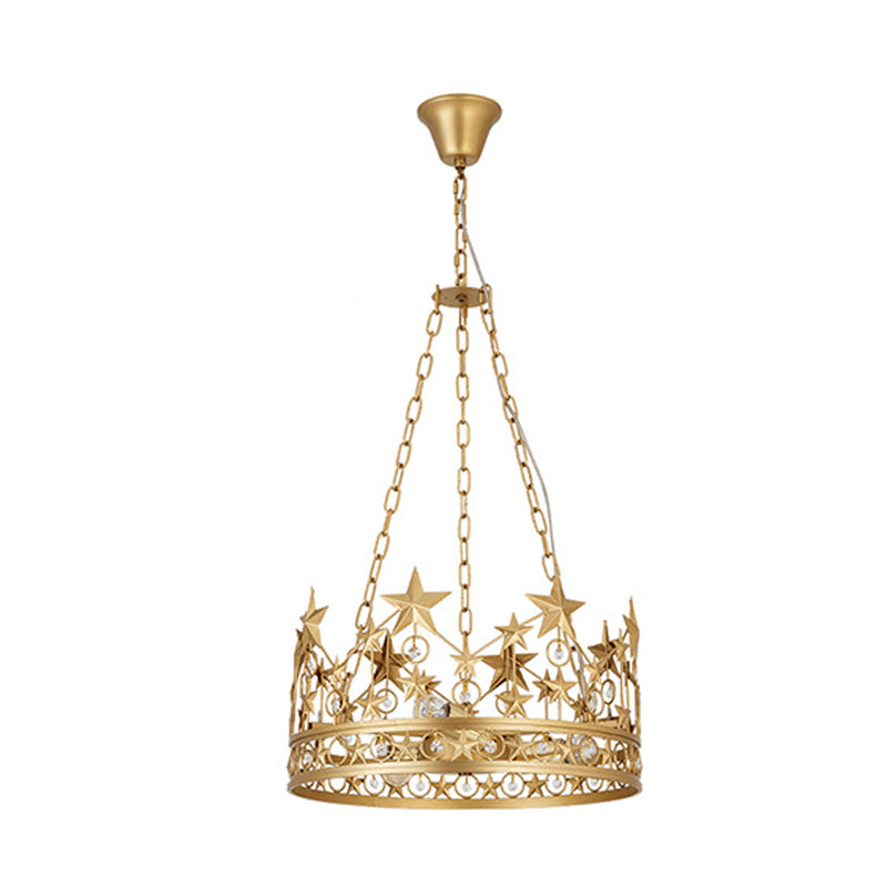Crown Ceiling Suspension Lamp: 3-Head Classic Gold Crystal Chandelier