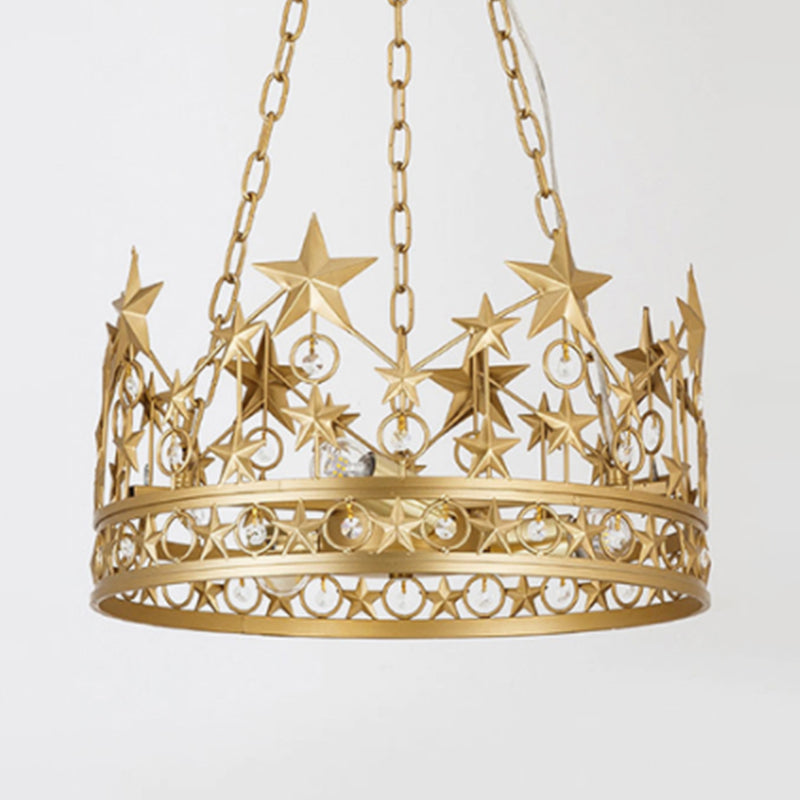 Crown Ceiling Suspension Lamp: 3-Head Classic Gold Crystal Chandelier