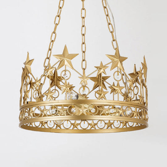 Gold Prismatic Crystal Pendant Chandelier - Classic 3-Head Crown Design