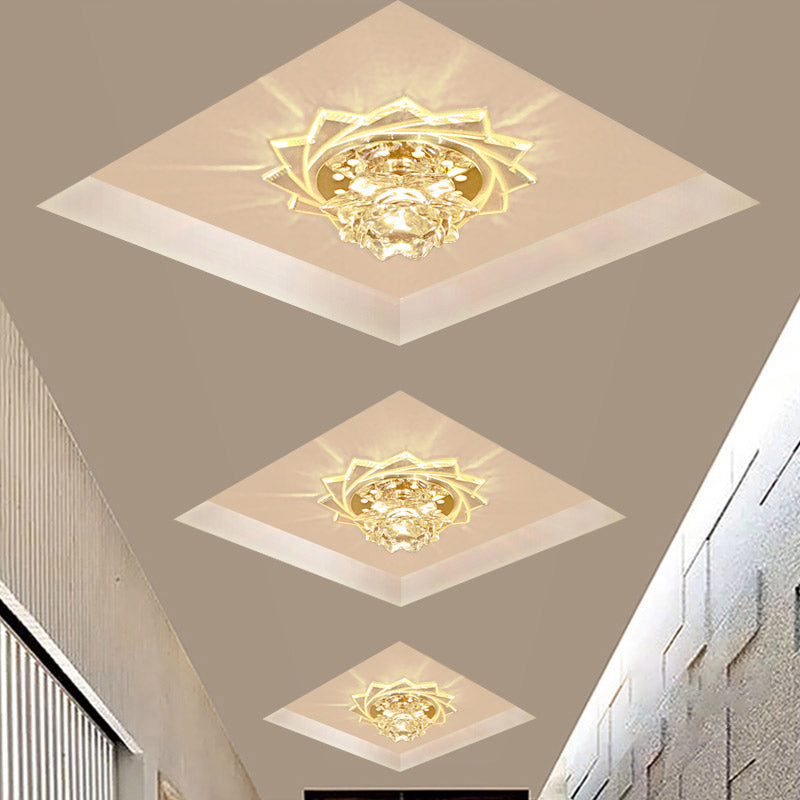 Modern Led Crystal Glass Lotus Ceiling Pendant Light - Flush-Mount Fixture Clear