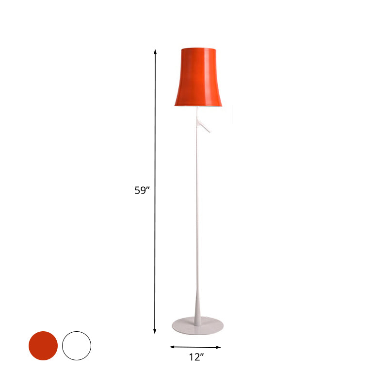 Contemporary Metallic Bell-Shaped Floor Lamp - Single Head White/Orange Standing Light For Study