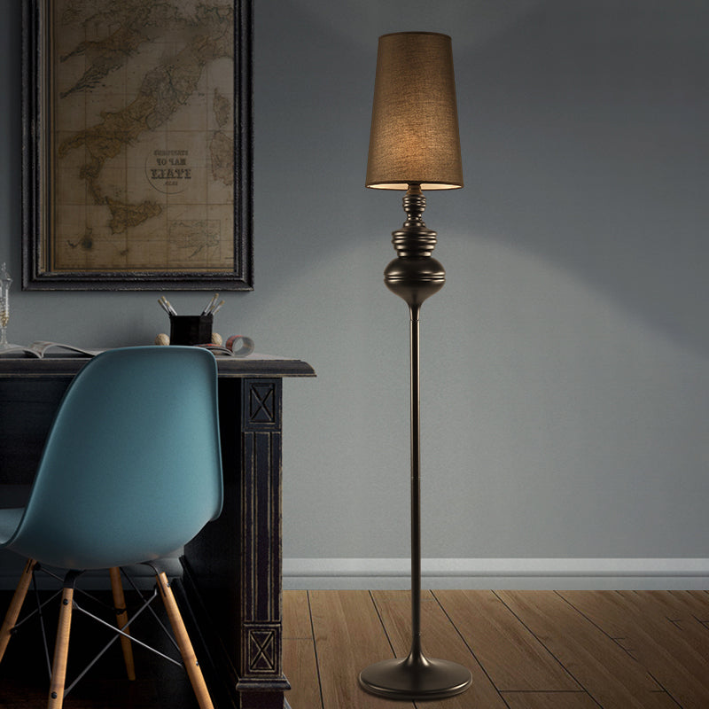 Contemporary Calabash-Shaped Floor Reading Lamp With Metal Frame 1 Head And Fabric Conical Shade