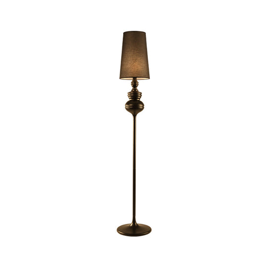 Contemporary Calabash-Shaped Floor Reading Lamp With Metal Frame 1 Head And Fabric Conical Shade