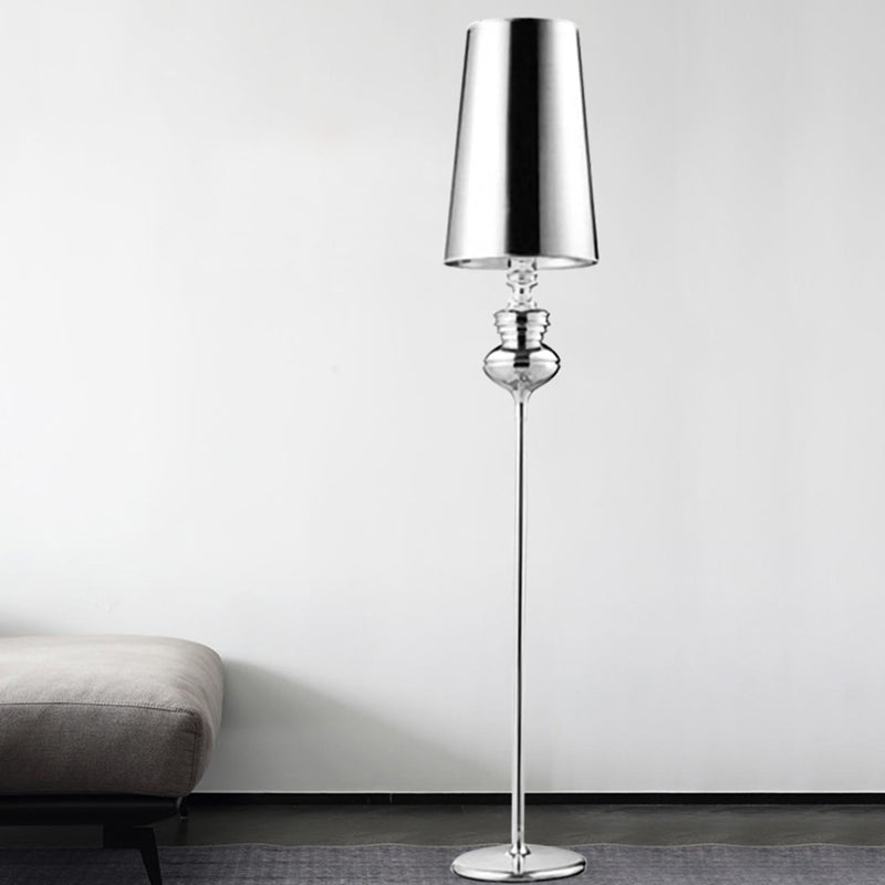 Contemporary Calabash-Shaped Floor Reading Lamp With Metal Frame 1 Head And Fabric Conical Shade