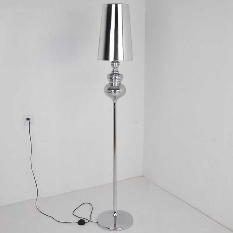 Contemporary Calabash-Shaped Floor Reading Lamp With Metal Frame 1 Head And Fabric Conical Shade