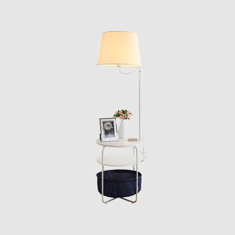 Modern Metal Standing Lamp With Built-In Table White Floor Reading Light - Bedside Lighting Solution