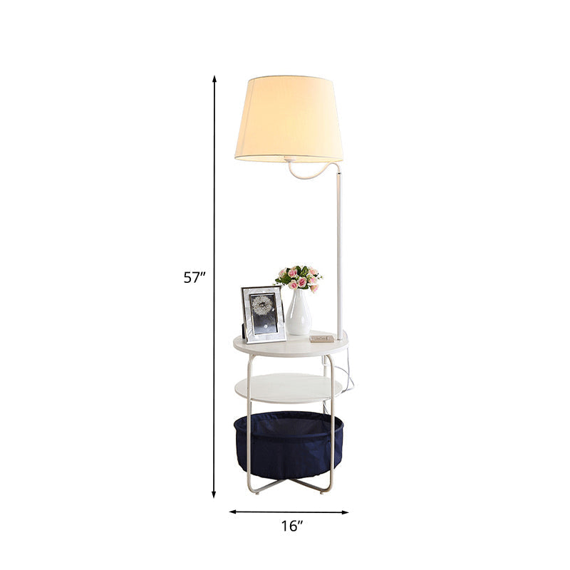 Modern Metal Standing Lamp With Built-In Table White Floor Reading Light - Bedside Lighting Solution