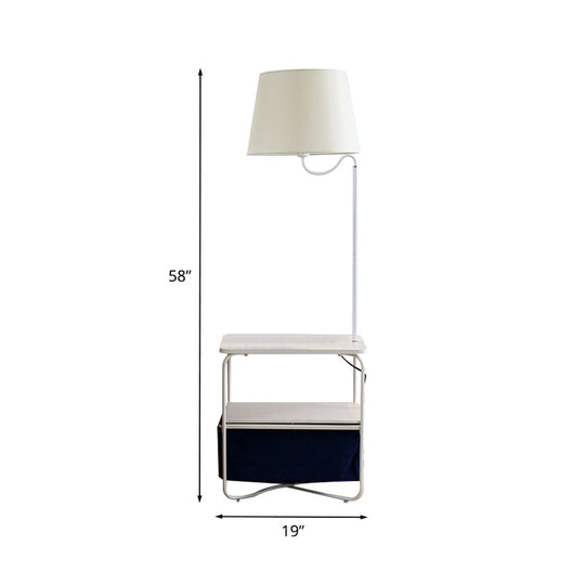 Modern Metal Standing Lamp With Built-In Table White Floor Reading Light - Bedside Lighting Solution