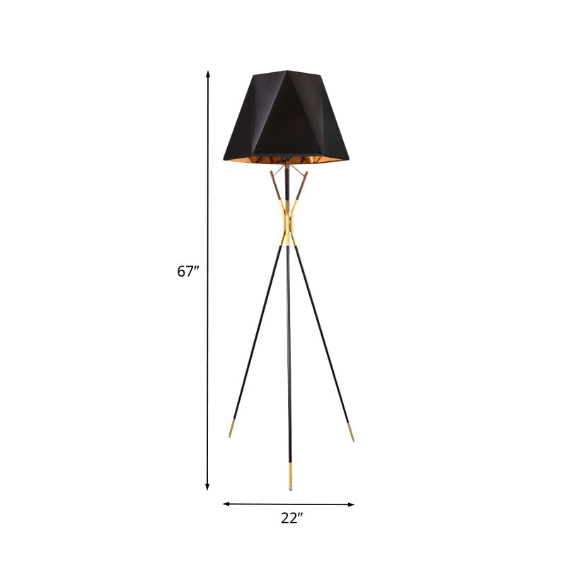 Nordic Black Geometric Tripod Floor Lamp: Stylish Metal Standing Light For Study Room