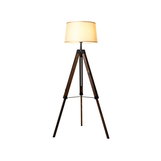 Floor Reading Lamp - Simplicity Single Head Wood Barrel With Tri-Leg Standing Light