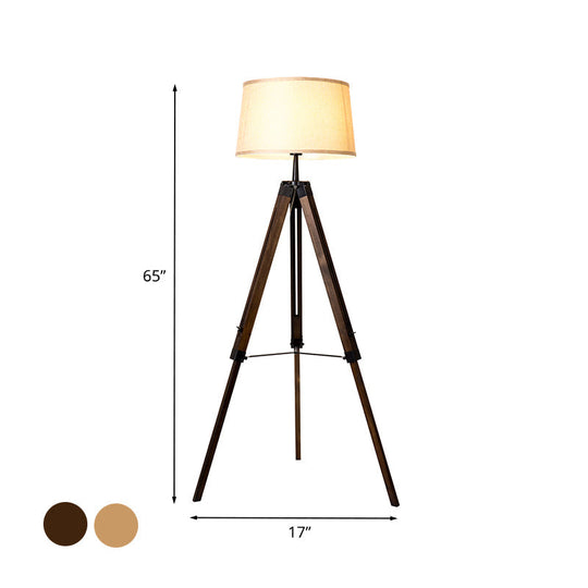 Floor Reading Lamp - Simplicity Single Head Wood Barrel With Tri-Leg Standing Light