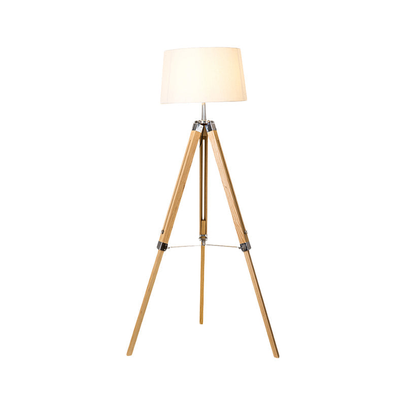 Floor Reading Lamp - Simplicity Single Head Wood Barrel With Tri-Leg Standing Light