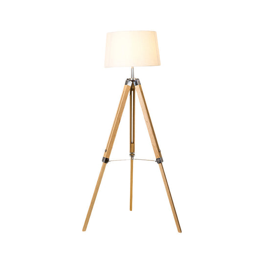 Floor Reading Lamp - Simplicity Single Head Wood Barrel With Tri-Leg Standing Light