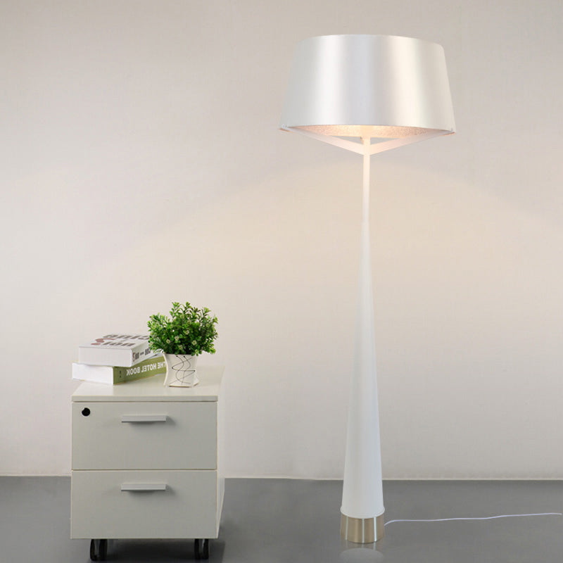 Modern Minimalist Drum Shaped Standing Lamp In Metallic Finish - Bedroom Reading Floor Light