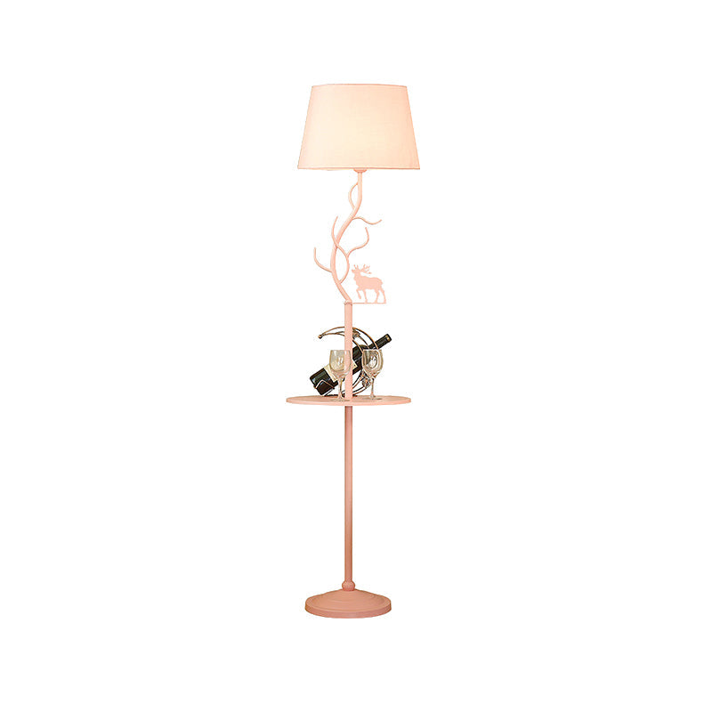 Macaron Pink Deer Floor Lamp With Metallic Cone Design & Shelf - 1-Bulb Standing Light