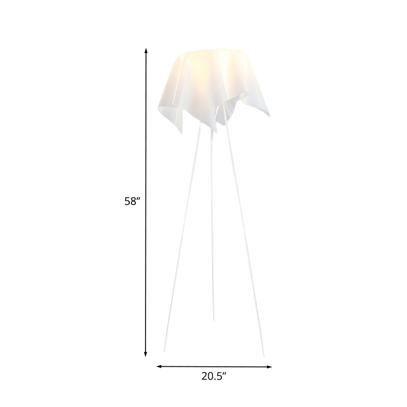 Sleek White Handkerchief Floor Lamp - Simplicity Design 1 Head Acrylic Tri-Leg Bedside Lighting