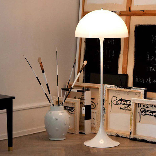 Nordic Metal Semi-Globe Reading Floor Lamp - White Standing Light For Bedroom