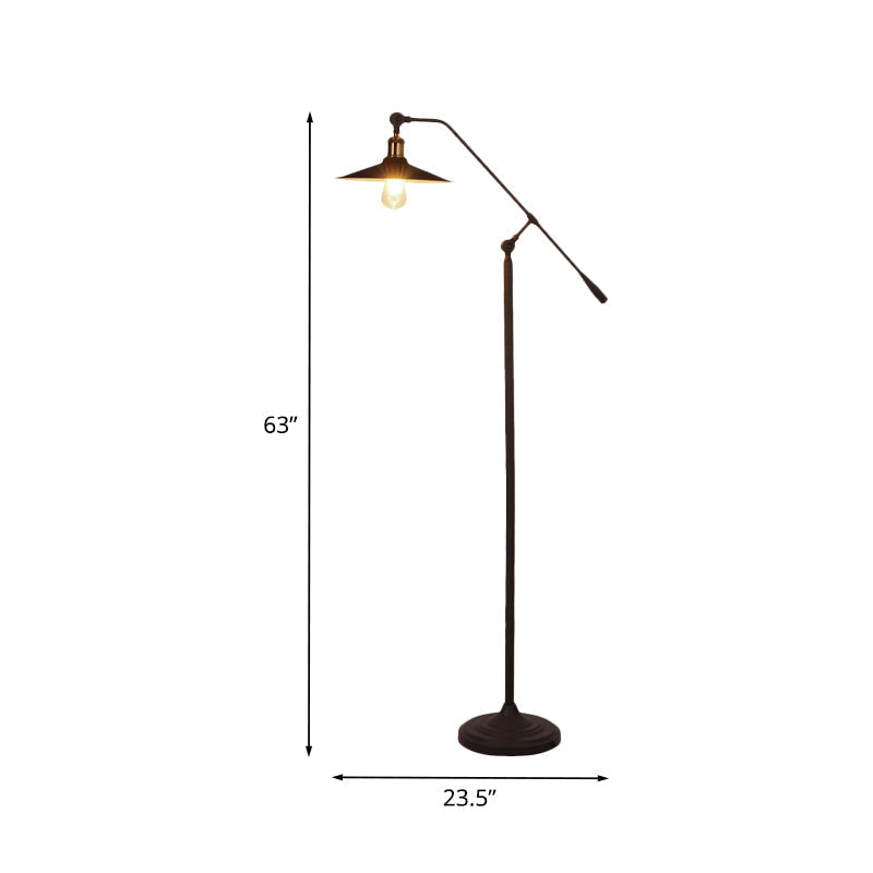 Nordic Single Bulb Metallic Cone Floor Lamp With Swing Arm And Black Finish Stand

Or

Swing