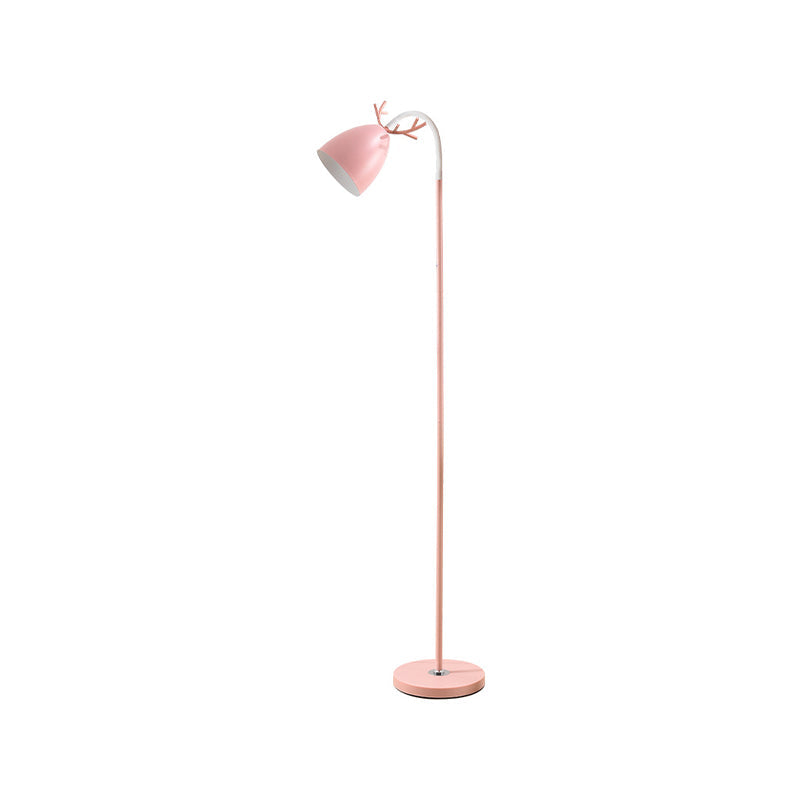 Macaroon Arc Trumpet Shade Floor Lamp In Black/White/Pink With Antler Design - Stylish Metallic