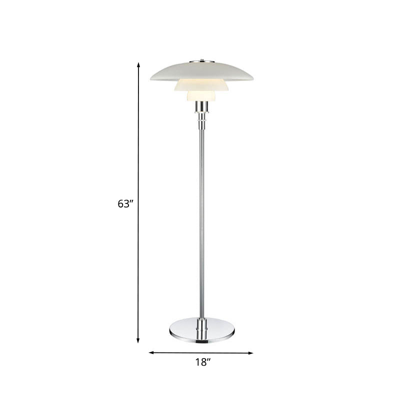 Contemporary 2 Tier Metallic Floor Lamp: Plate-Like Design 1 Head White For Living Room