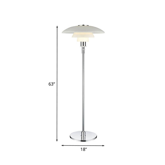 Contemporary 2 Tier Metallic Floor Lamp: Plate-Like Design 1 Head White For Living Room