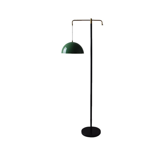 Simple Green/Brass Dome Floor Reading Lamp For Study Room - Metallic Stand Up Light