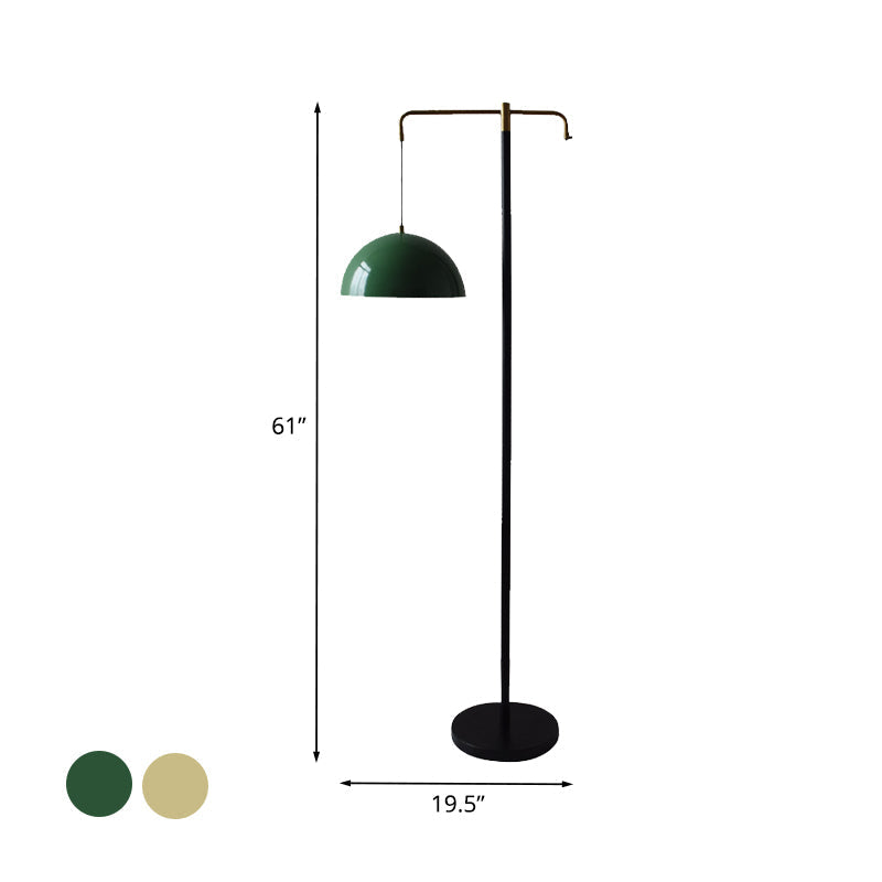 Simple Green/Brass Dome Floor Reading Lamp For Study Room - Metallic Stand Up Light