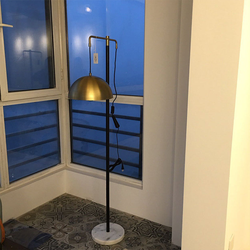 Simple Green/Brass Dome Floor Reading Lamp For Study Room - Metallic Stand Up Light Brass